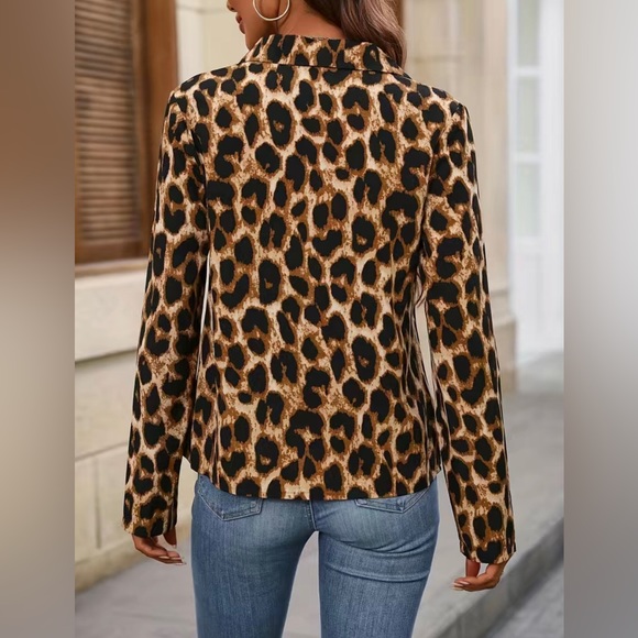 Pullover Leopard Print Long-Sleeved V-Neck Blouses - Picture 5 of 5